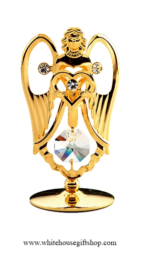 Gold Angel Holding A Heart Table Top Display with SwarovskiÂ® Crystals