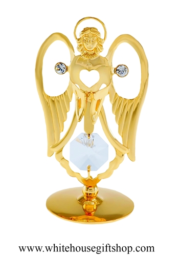 Gold Angel in Prayer Table Top Display with SwarovskiÂ® Crystals