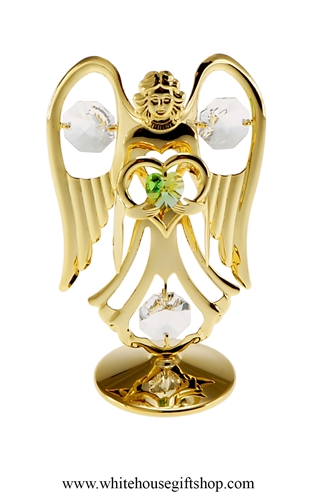 Gold Guardian Angel Birthstone Collection: August with Peridot Lime Green Colored & Clear SwarovskiÂ® Crystals