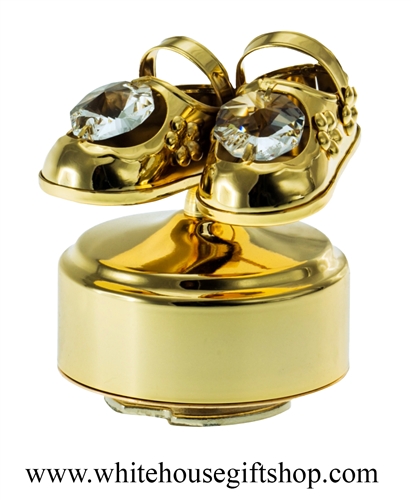 Gold Baby Mary Jane Booties Music Box with SwarovskiÂ® Crystals