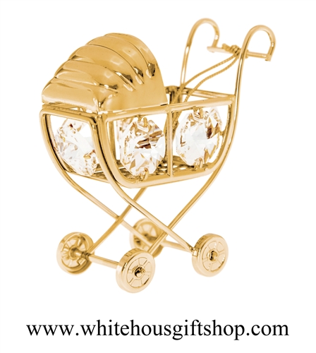 Gold Classic Baby Carriage Ornament