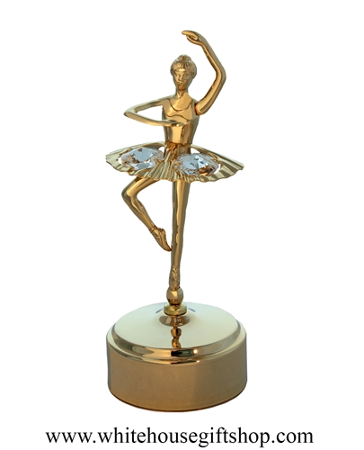 Gold Ballet Dance Attitude Music Box with SwarovskiÂ® Crystals