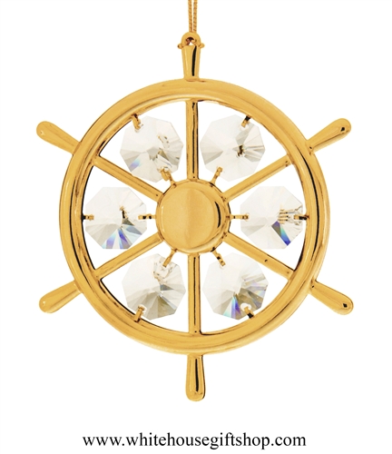 Gold Boating Wheel Ornament with SwarovskiÂ® Crystals