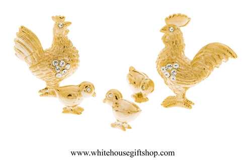 Gold Chicken Family Table Top Collection with SwarovskiÂ® Crystals