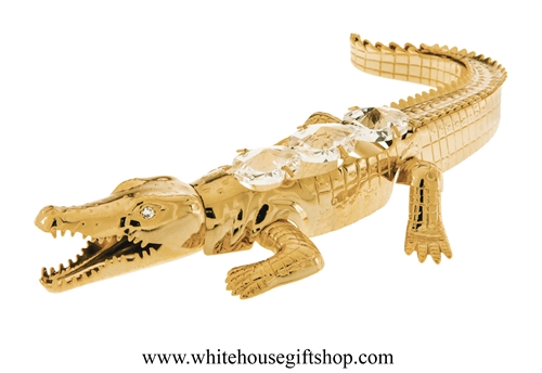 Gold Salt Water Crocodile Ornament with SwarovskiÂ® Crystals