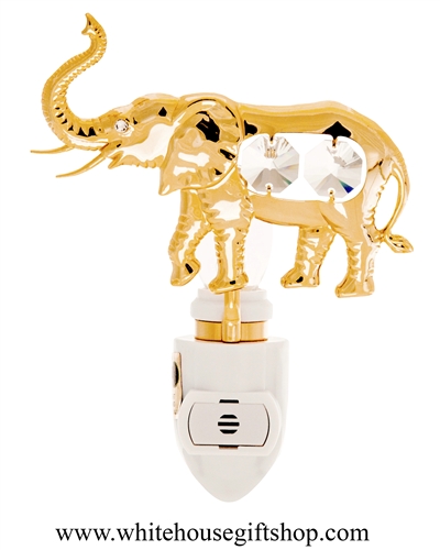 Gold Elephant with Raised Trunk Nightlight with SwarovskiÂ® Crystals