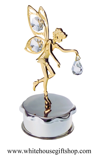 Gold Fairy Holding a Crystal Jewelry Box with SwarovskiÂ® Crystals