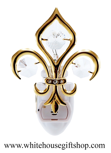 Gold Fleur De Lis (French Lily) Nightlight with SwarovskiÂ® Crystals