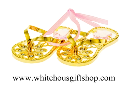 Gold Flip Flop Ornament with SwarovskiÂ® Crystals