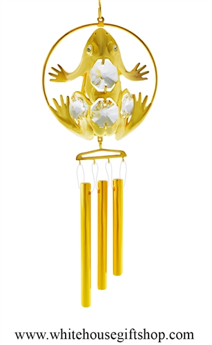 Gold Northern Frog Circle Chime Ornament with SwarovskiÂ® Crystals
