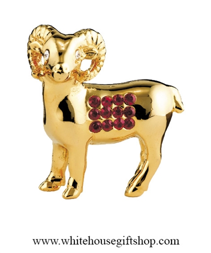 Gold Chinese Zodiac Year of the Goat Table Top Display with Ruby Red SwarovskiÂ® Crystals