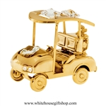 Gold Golf Cart with Clubs Ornament with SwarovskiÂ® Crystals