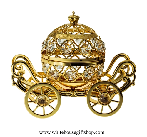Gold Grand Pumpkin Coach Carriage Table Top Display with SwarovskiÂ® Crystals