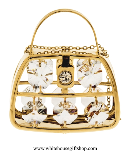 Gold Fashion Handbag Purse Ornament with SwarovskiÂ® Crystals