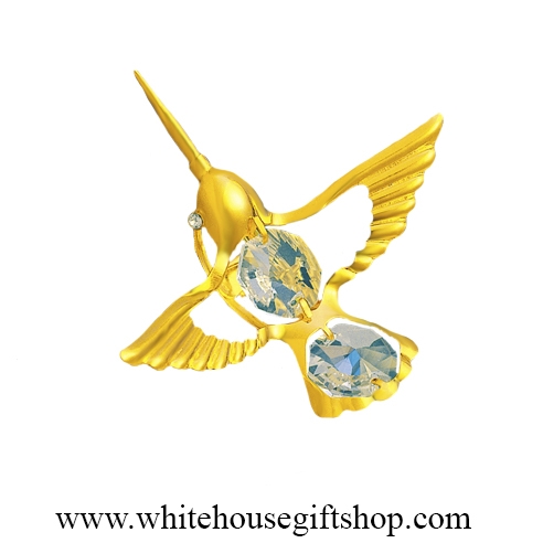 Gold Mini Hummingbird Magnet/ Sun Catcher Window Cling with SwarovskiÂ® Crystals