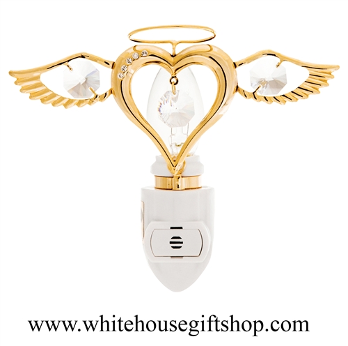 Gold Heart Angel Nightlight with SwarovskiÂ® Crystals
