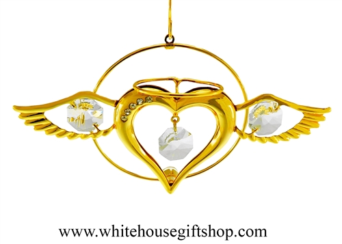 Gold Heart Angel Ornament Swarovski Crystals