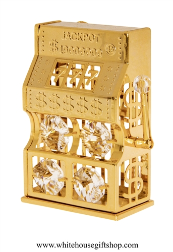Gold Classic Jackpot Slot Machine Ornament with Swarovski Crystals