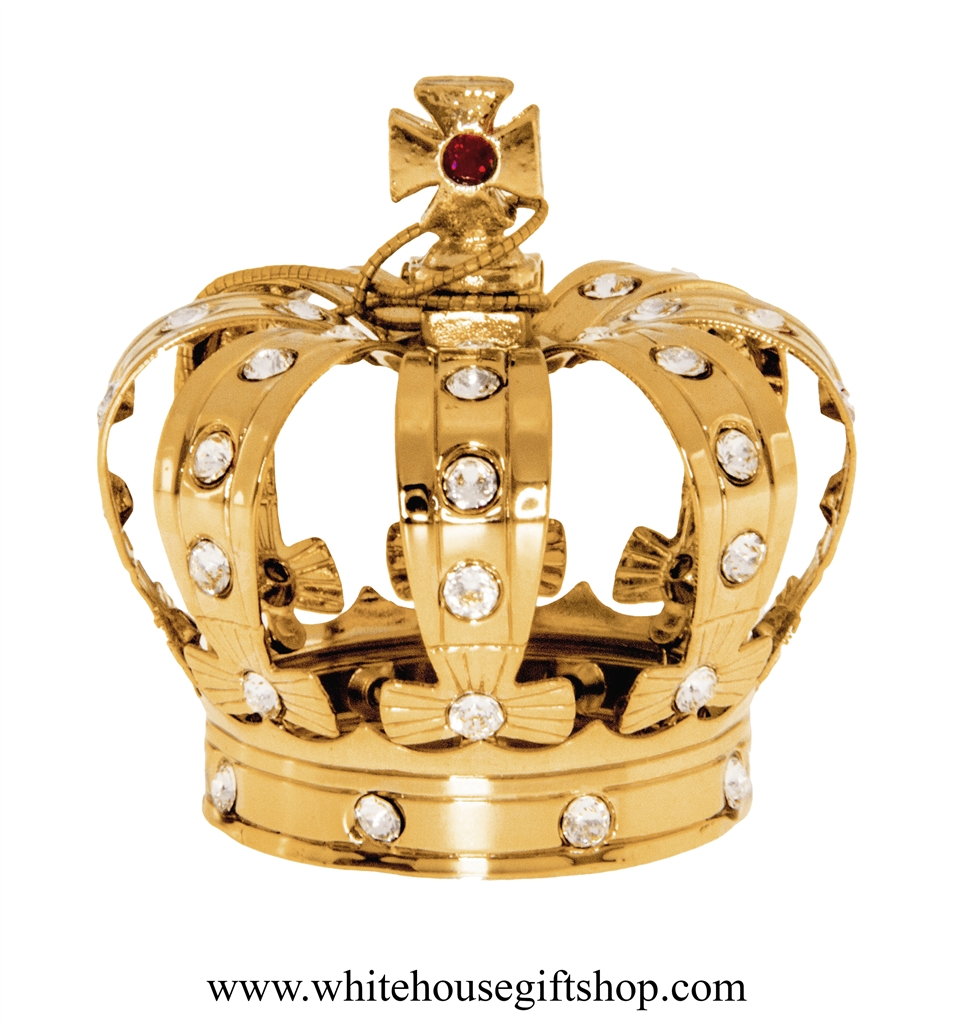 Ornament, Gold Royal King's Crown Ornament or Desk Model, SwarovskiÂ®  Crystals, CRYSTAL, Handcrafted, 24KT Gold & Silver Plated on Premium Brass,  2H x 2W, White House Gift Shop Official Seal on Box