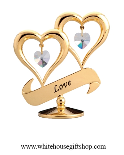 Gold LOVE Heart Duo Table Top Display with SwarovskiÂ® Crystals