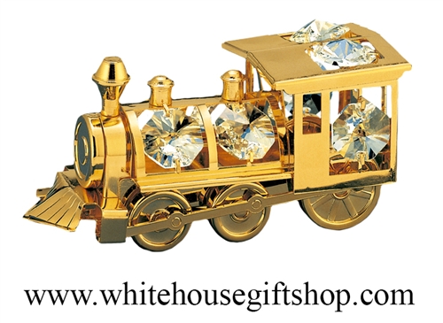Gold Classic Steam Locomotive Ornament Swarovski Crystals