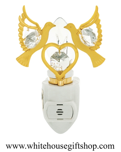 Gold Love Doves Holding a Heart Nightlight with SwarovskiÂ® Crystals