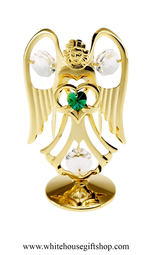 Gold Guardian Angel Birthstone Collection: May with Emerald Green Colored & Clear SwarovskiÂ® Crystals