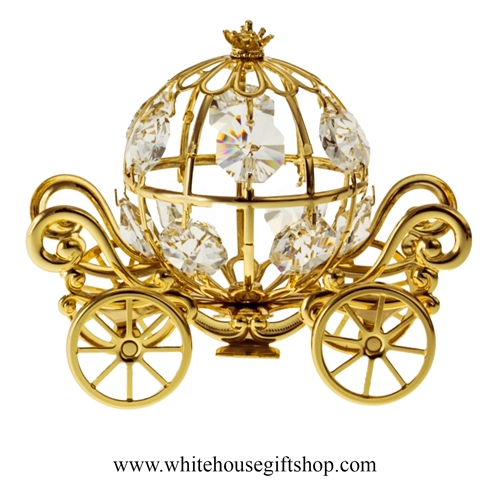 Gold Medium Pumpkin Coach Carriage Table Top Display with SwarovskiÂ® Crystals