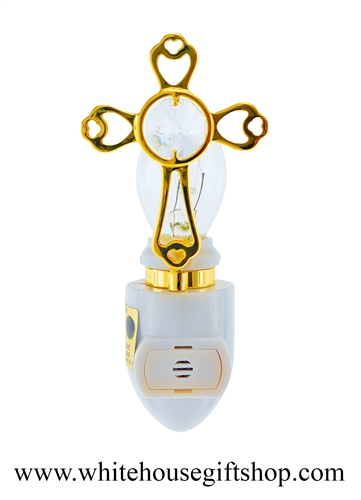 Gold Four Leaf Clover Cross Nightlight with SwarovskiÂ® Crystals