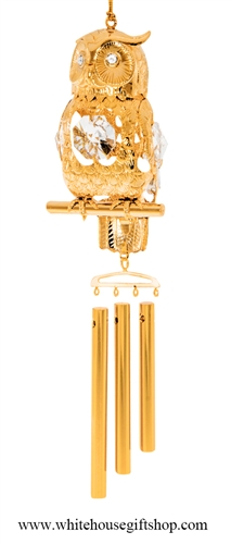 Crystal Gold Wish Owl chime Ornament with SwarovskiÂ® Crystals