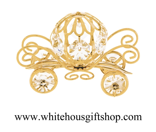 Gold Pumpkin Carriage Ornament with Swarovski Crystals