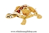 Gold Eastern Painted Turtle Ornament with Amber Swarovski Crystals