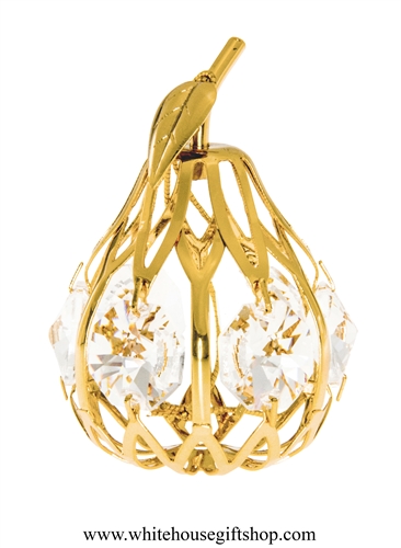 Gold Mini Pear Ornament with Swarovski Crystals