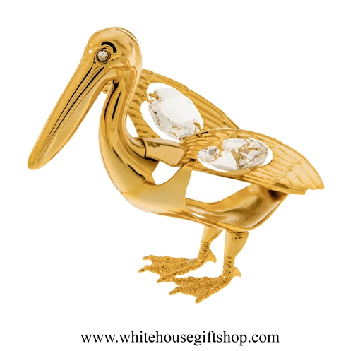 Gold Pelican Ornament with Swarovski Crystals