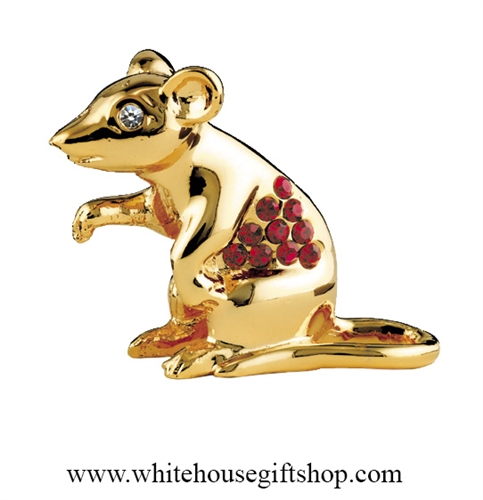Gold Chinese Zodiac Year of the Rat Table Top Display with Ruby Red Swarovski Crystals