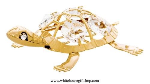 Gold Eastern River Turtle Ornament with Swarovski Crystals