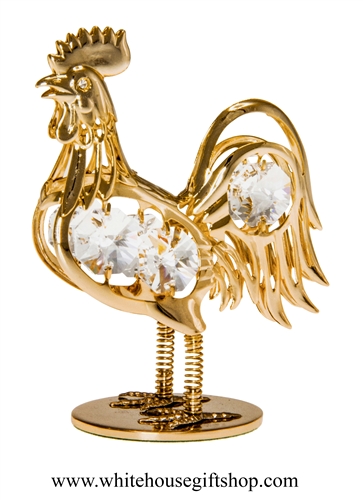 Gold Rooster Desk Model with Swarovski Crystals