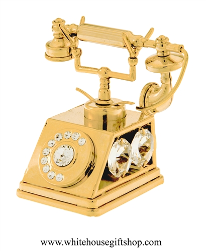 Gold Elegant Rotary Dial Telephone Desk Model with Swarovski Crystals