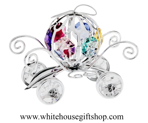 Silver Pumpkin Carriage with Light Pink, Sky Blue, Mint Green, Ruby Red, Violet, & Golden Yellow SwarovskiÂ® Crystals