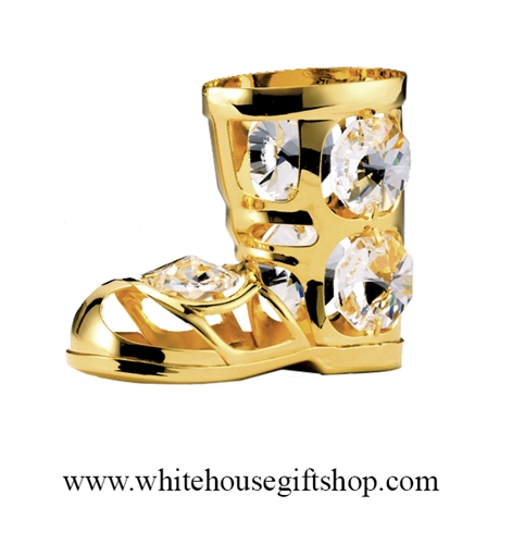 Gold Santa's Boot Ornament with Swarovski Crystals