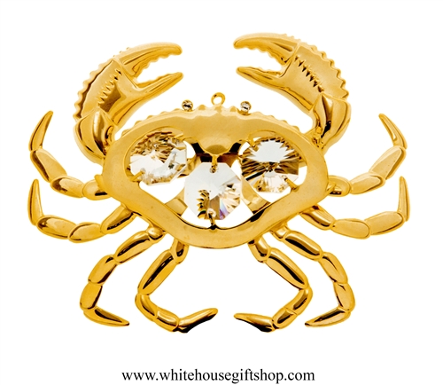 Gold Sea Crab Ornament with Swarovski Crystals
