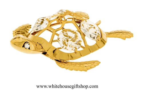 Gold Sea Turtle Ornament with Swarovski Crystals