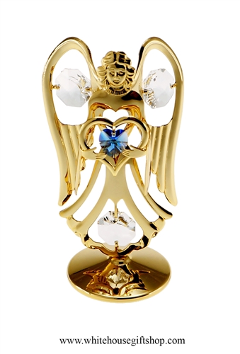 Gold Guardian Angel Birthstone Collection: September with Sapphire Blue Colored & Clear Swarovski Crystals