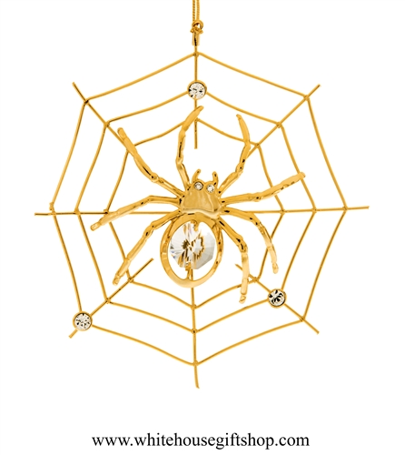 Gold Spider on a Web Ornament with Swarovski Crystals