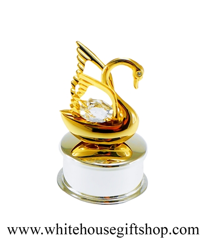 Gold Mini Swan Jewelry Box with Swarovski Crystals