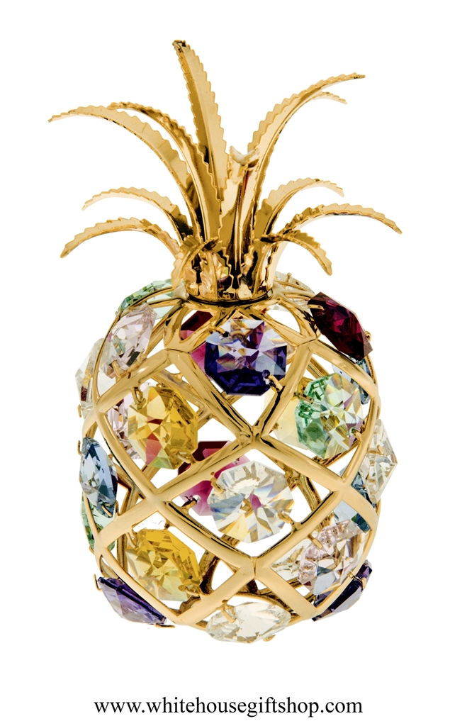 Ornament, Gold Colorful Pineapple Ornament or Desk Model, Colored  Swarovski® Crystals, 4H x 2.5W, 24KT Gold & Silver Plated on Brass,  Symbol Both of