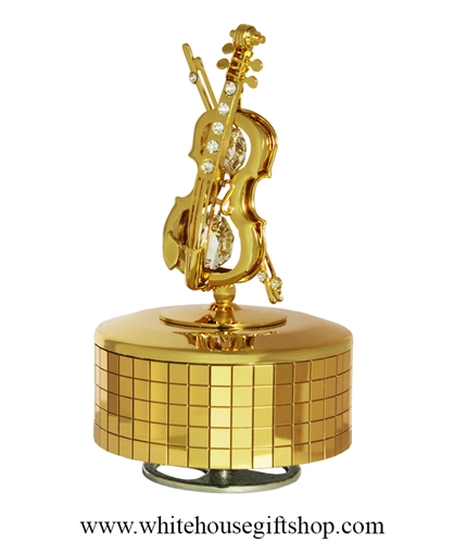 Gold Violin Music Box with SwarovskiÂ® Crystals