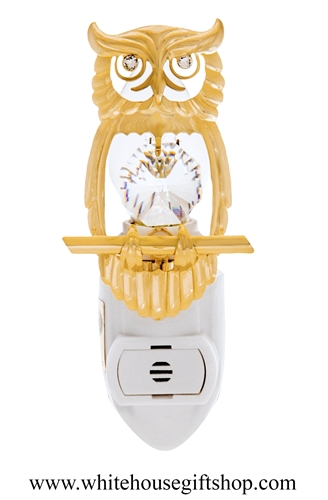 Gold Wise Owl Nightlight with SwarovskiÂ® Crystals