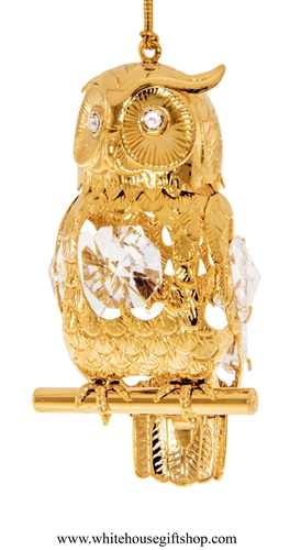 Gold Wise Owl Ornament with Swarovski Crystals