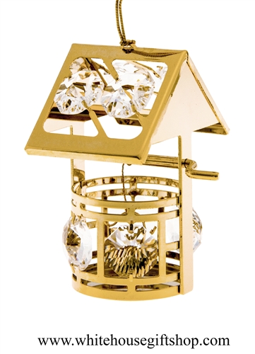 Gold Classic Wishing Well Ornament with Swarovski Crystals